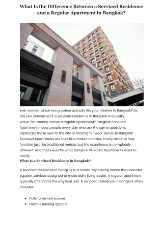 What Is the Difference Between a Serviced Residence and a Regular Apartment