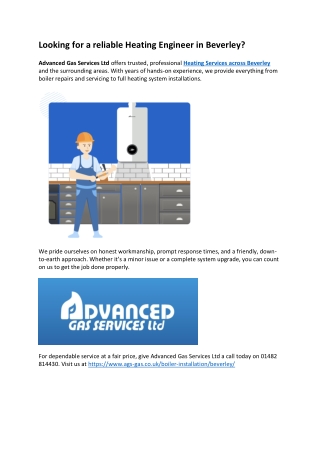 Looking for a reliable Heating Engineer in Beverley