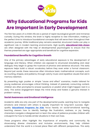 Why Educational Programs for Kids Are Important in Early Development