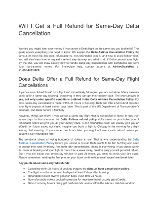 Can You Get a Full Refund from Delta on Same-Day Cancellation Complete Guide