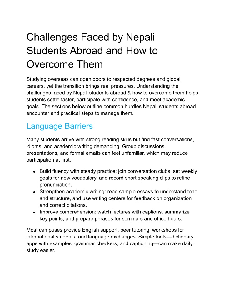 PPT - Challenges Faced by Nepali Students Abroad and How to Overcome ...