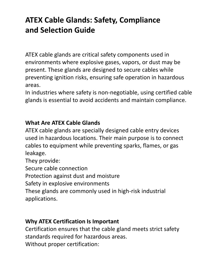 PPT - ATEX Cable Glands Safety Compliance and Selection Guide ...