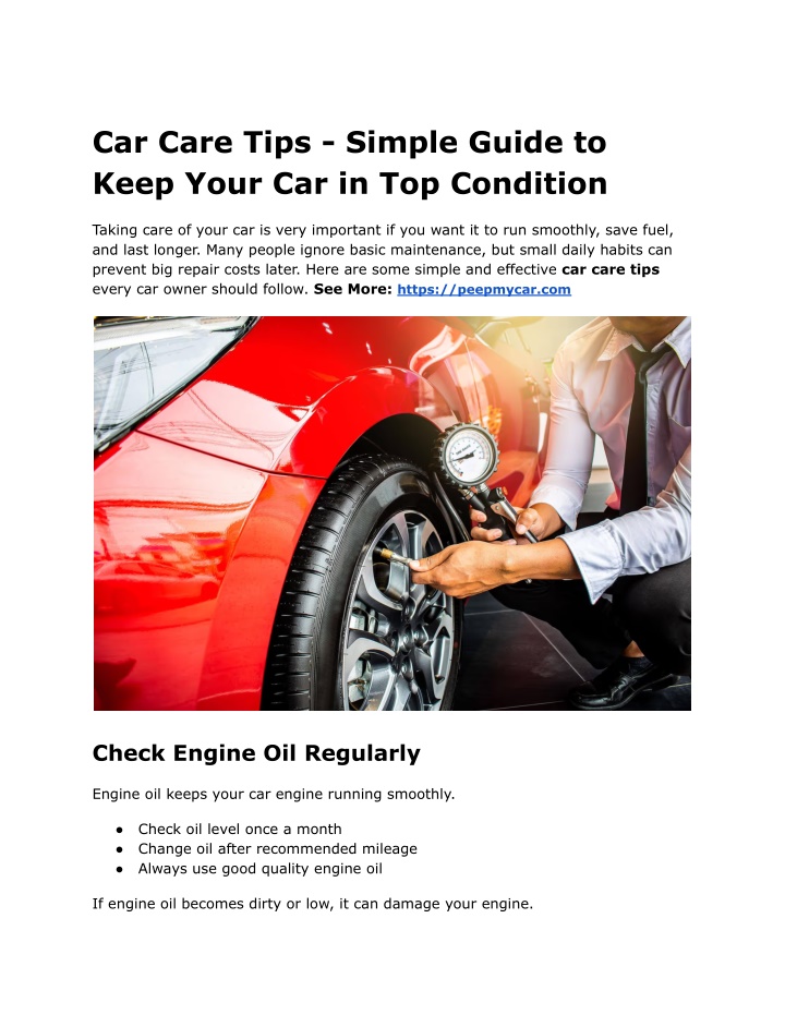 PPT - Car Care Tips - Simple Guide to Keep Your Car in Top Condition ...