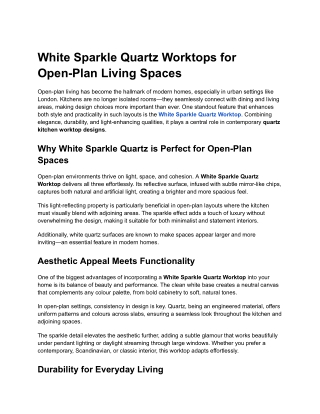 White Sparkle Quartz Worktops for Open-Plan Living Spaces
