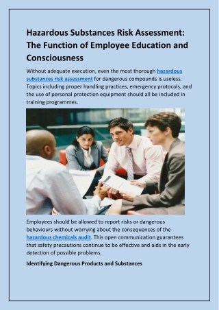 Hazardous Substances Risk Assessment - The Function of Employee Education and Consciousness
