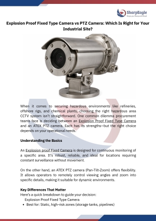 Explosion Proof Fixed Type Camera vs ATEX PTZ Camera – Which Should You Choose