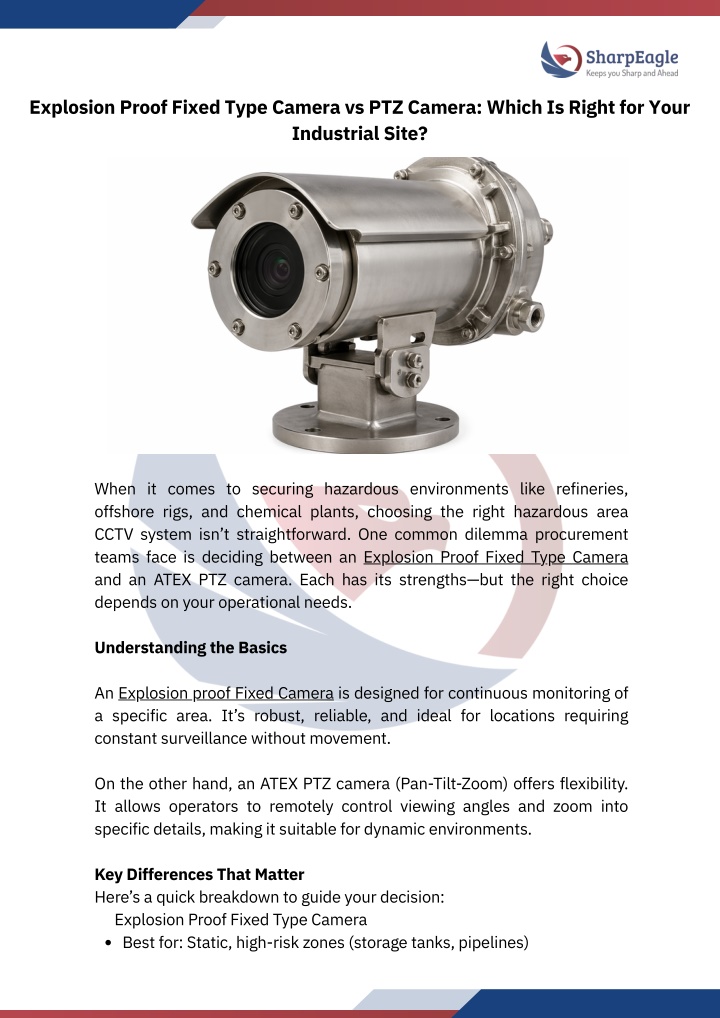 PPT - Explosion Proof Fixed Type Camera vs ATEX PTZ Camera – Which ...