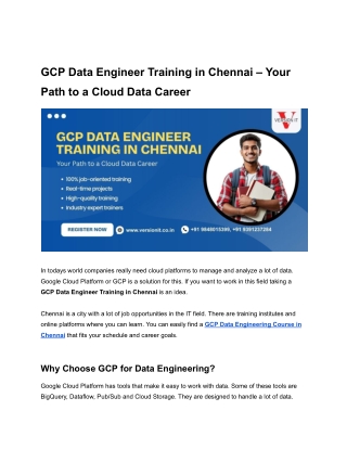 GCP Data Engineer Training in Chennai – Your Path to a Cloud Data Career