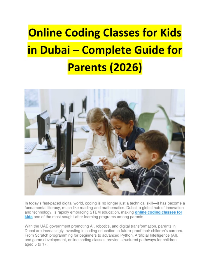 PPT - Online Coding Classes for Kids in Dubai – Complete Guide for ...