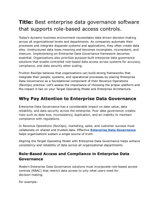 Best enterprise data governance software that supports role-based access controls.