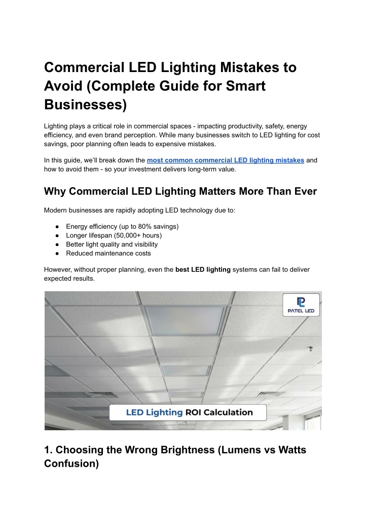 PPT - Commercial LED Lighting Mistakes to Avoid (Complete Guide for ...