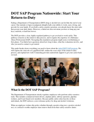 Nationwide DOT SAP Program for Fast Return-to-Duty Help