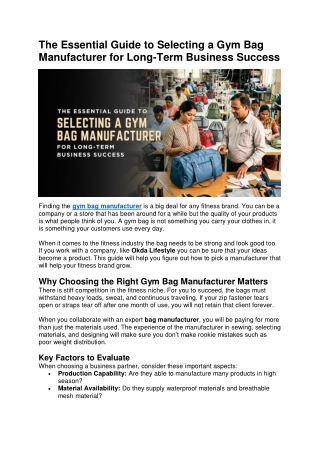 The Essential Guide to Selecting a Gym Bag Manufacturer for Long-Term Business