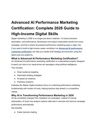 Advanced AI Performance Marketing Certification: Complete 2026 .