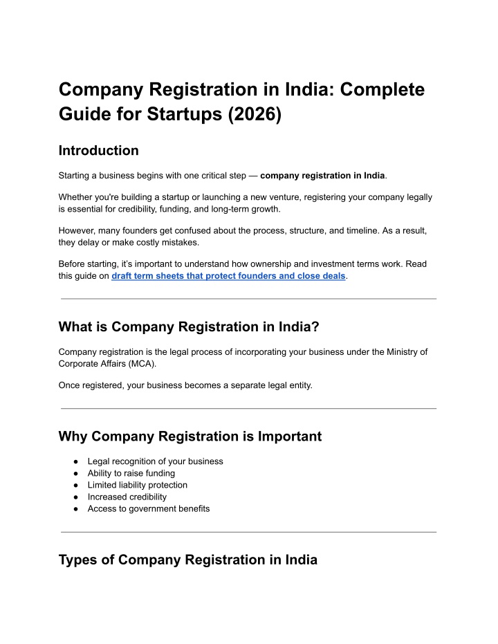 PPT - Company Registration in India Complete Guide for Startups (2026 ...