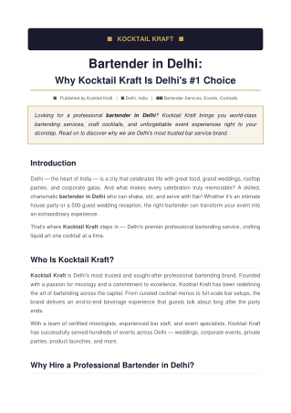 Bartender in Delhi: Why Kocktail Kraft Is Delhi's #1 Choice