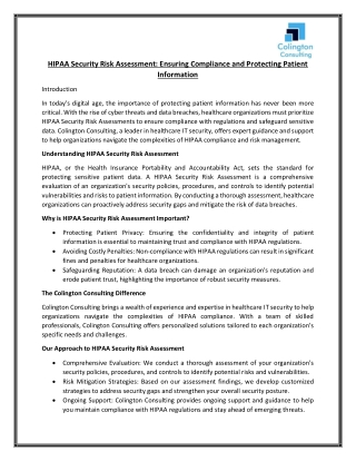 HIPAA Security Risk Assessment- Ensuring Compliance and Protecting Patient Information