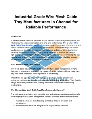 Industrial-Grade Wire Mesh Cable Tray Manufacturers in Chennai for Reliable Perf