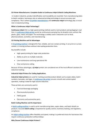 CIJ Printer Manufacturers: Complete Guide to Continuous Inkjet & Batch Coding Ma