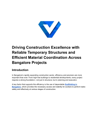 Driving Construction Excellence with Reliable Temporary Structures and Efficient Material Coordination Across Bangalore 