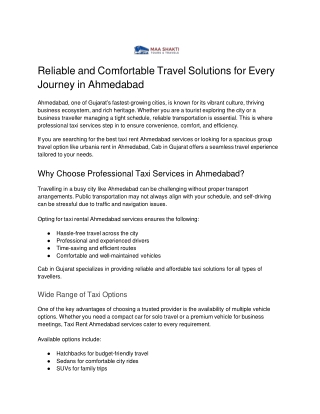 Reliable and Comfortable Travel Solutions for Every Journey in Ahmedabad