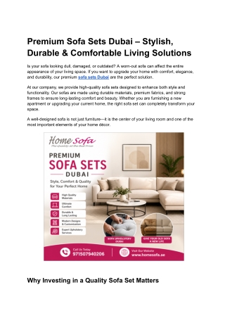 Luxury Sofa Sets Dubai | Custom Sofas & Upholstery Services