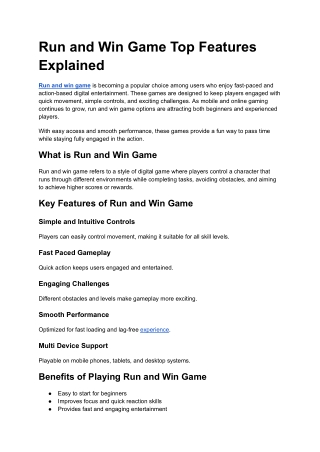 Run and Win Game Top Features Explained