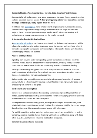 Residential Grading Plan Essential Steps for Safe, Code-Compliant Yard Drainage