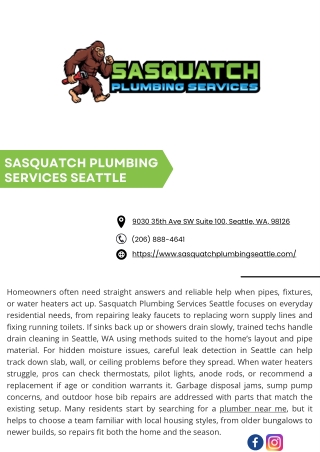 Sasquatch Plumbing Services Seattle