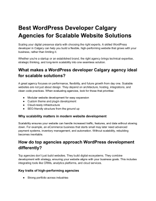 Best WordPress Developer Calgary Agencies for Scalable Website Solutions