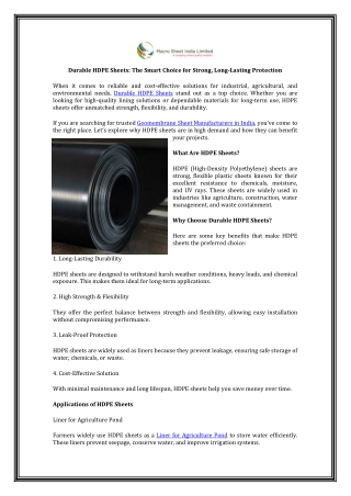 Macro Sheet – High-Quality Durable HDPE Sheets for Long-Lasting Performance