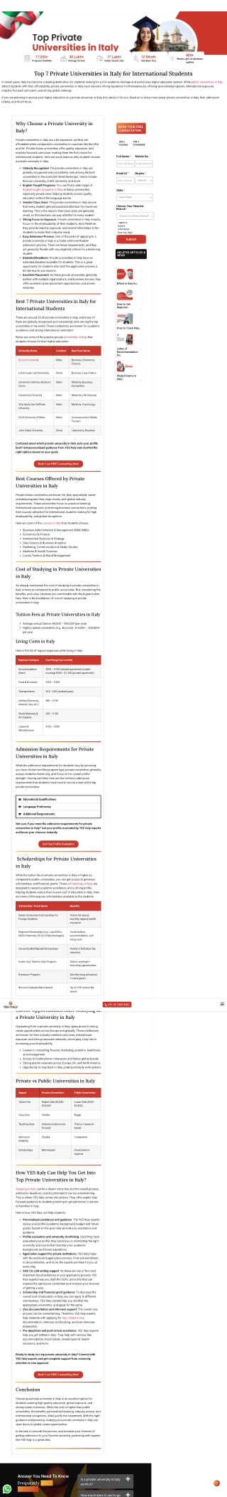 Private Universities in Italy for students