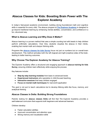 Abacus Classes for Kids_ Boosting Brain Power with The Explorer Academy