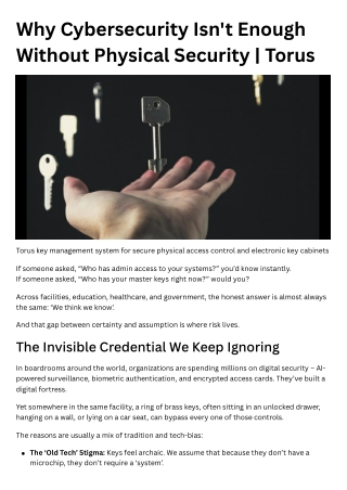 Cybersecurity vs Physical Security: The Missing Link | Torus Technology