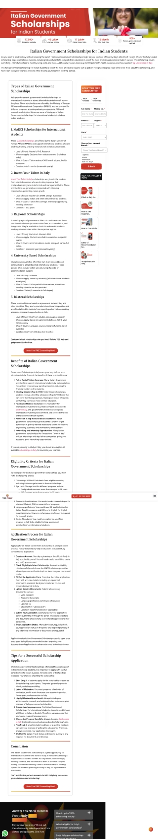 Italian Government Scholarships | Eligibility, Benefits & Application Guide