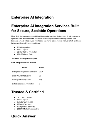 Enterprise AI Integration Services | Custom AI Solutions - Ment Tech