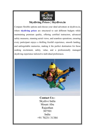 Skydiving Prices | Skydives.in