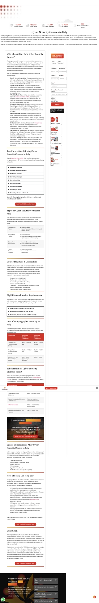 Cyber Security Courses in Italy | Universities, Fees & Career Scope