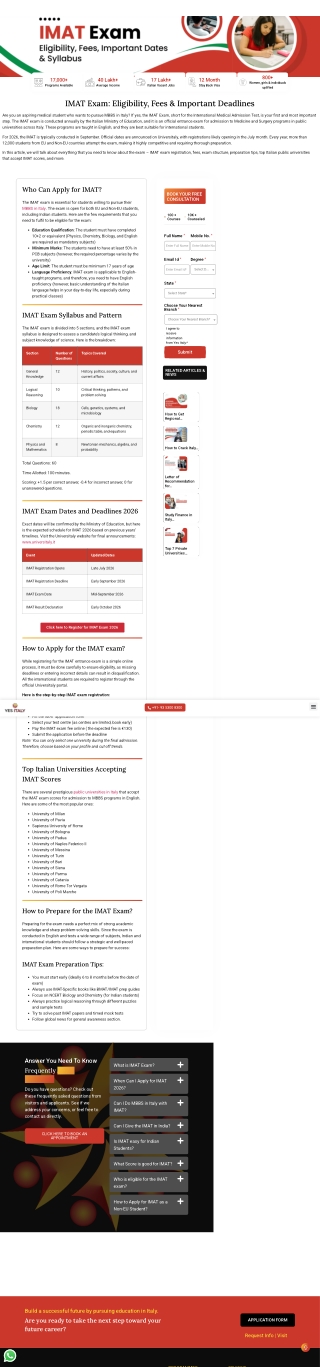 IMAT Exam 2026 | Eligibility, Syllabus, Fees & Important Dates