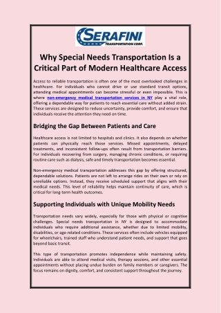 Non-Emergency Medical Transportation Services in NY