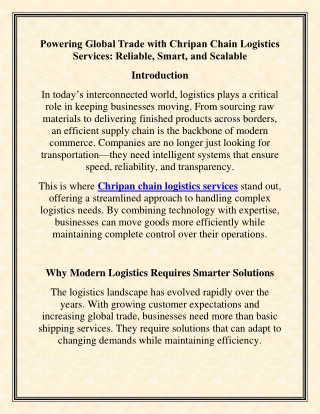 Advanced Chripan Agency Logistics Solutions for Businesses