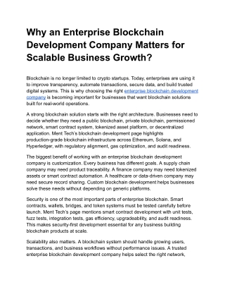 why an enterprise blockchain development company