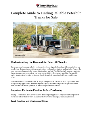 complete guide to finding reliable peterbilt trucks for sale