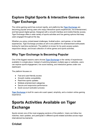 Explore Digital Sports & Interactive Games on Tiger Exchange