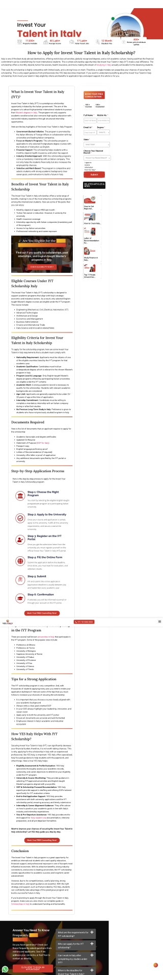 Invest Your Talent in Italy Scholarship | Eligibility, Benefits & Application Pr