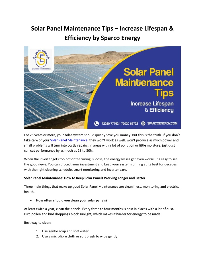 PPT - Solar Panel Maintenance Tips – Increase Lifespan & Efficiency by ...