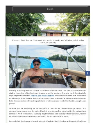 Pontoon Boat Rental Charlotte and Mountain Island Lake Villa Rentals
