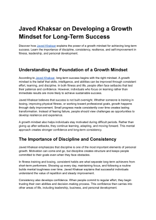 Javed Khaksar on Developing a Growth Mindset for Long-Term Success