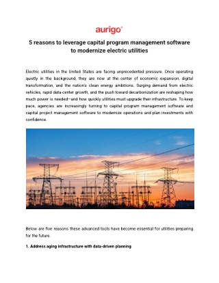 5 reasons to leverage capital program management software to modernize electric utilities