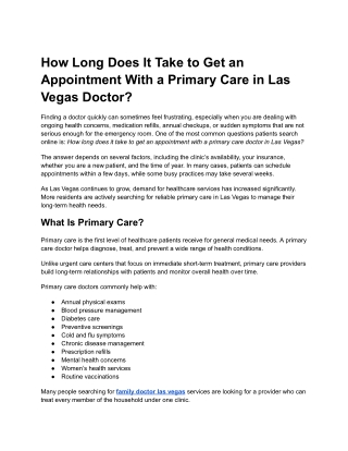 How Long Does It Take to Get an Appointment With a Primary Care in Las Vegas Doctor